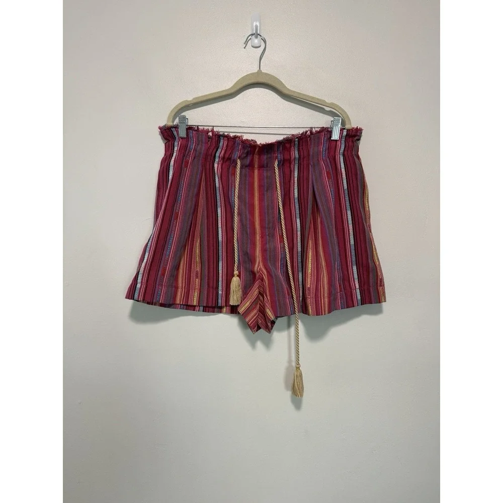 By Anthropologie Tasseled Paperbag Pink Stripe Shorts Size Large